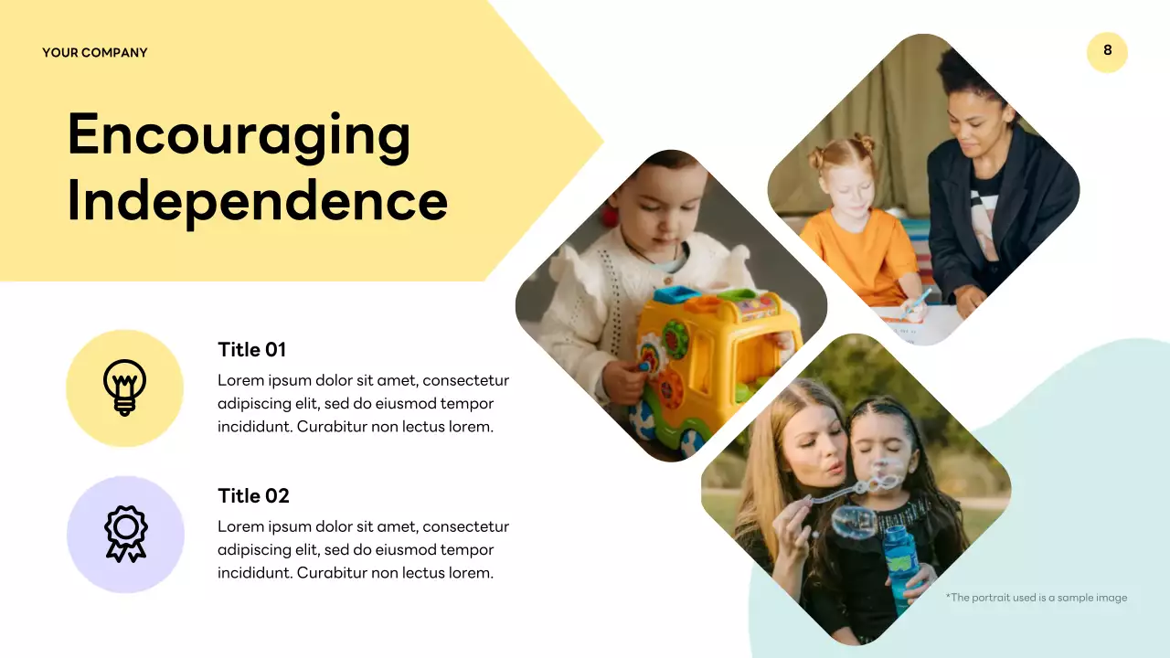 Apresentação de palestra sobre educação infantil moderna roxa