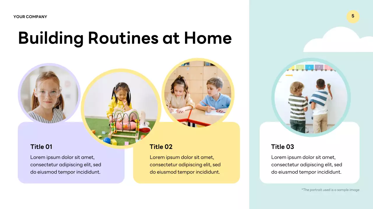 Apresentação de palestra sobre educação infantil moderna roxa