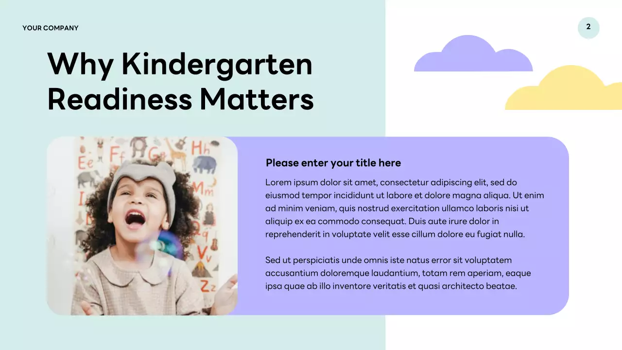 Apresentação de palestra sobre educação infantil moderna roxa