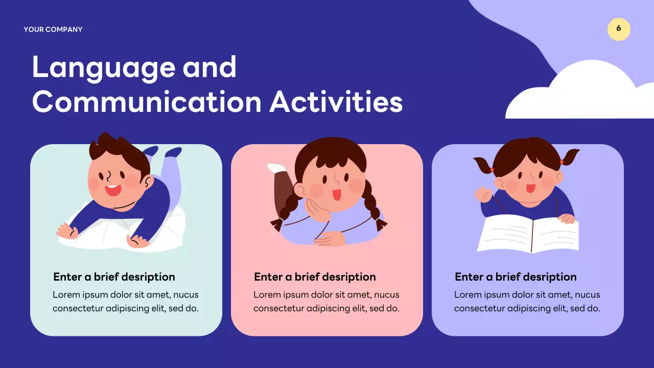 Apresentação de palestra sobre educação infantil moderna roxa