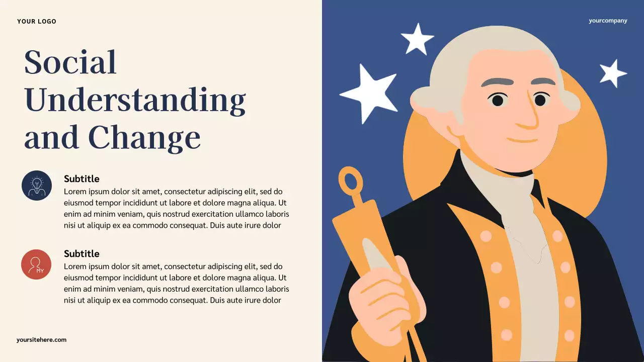 Bài thuyết trình lịch sử người Mỹ nổi tiếng cổ điển minh họa màu xanh