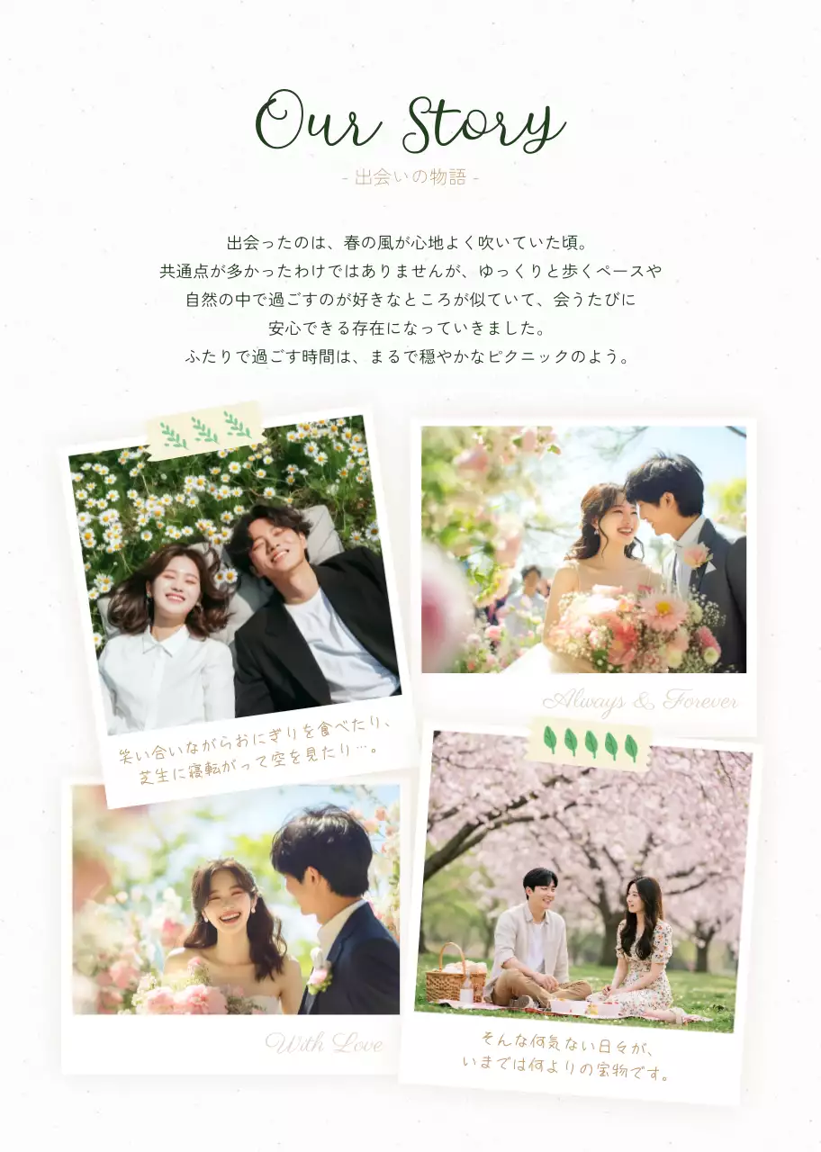 緑 ゴールド かわいい 結婚式 プロフィール ナチュラルプロフィールブック