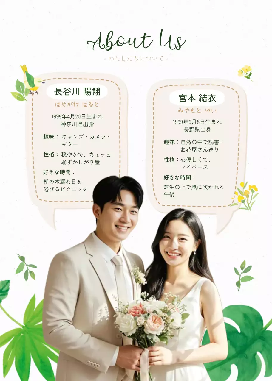 緑 ゴールド かわいい 結婚式 プロフィール ナチュラルプロフィールブック