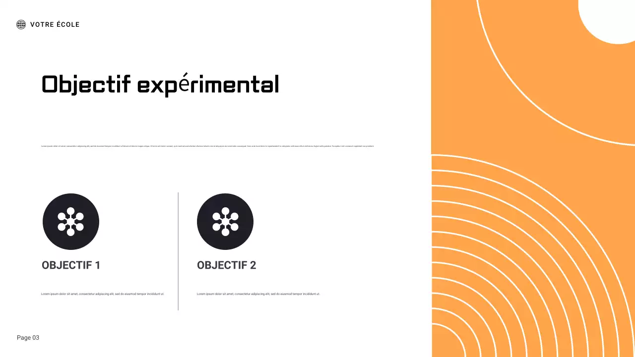 Présentation du rapport d'expérience scientifique géométrique noir et orange