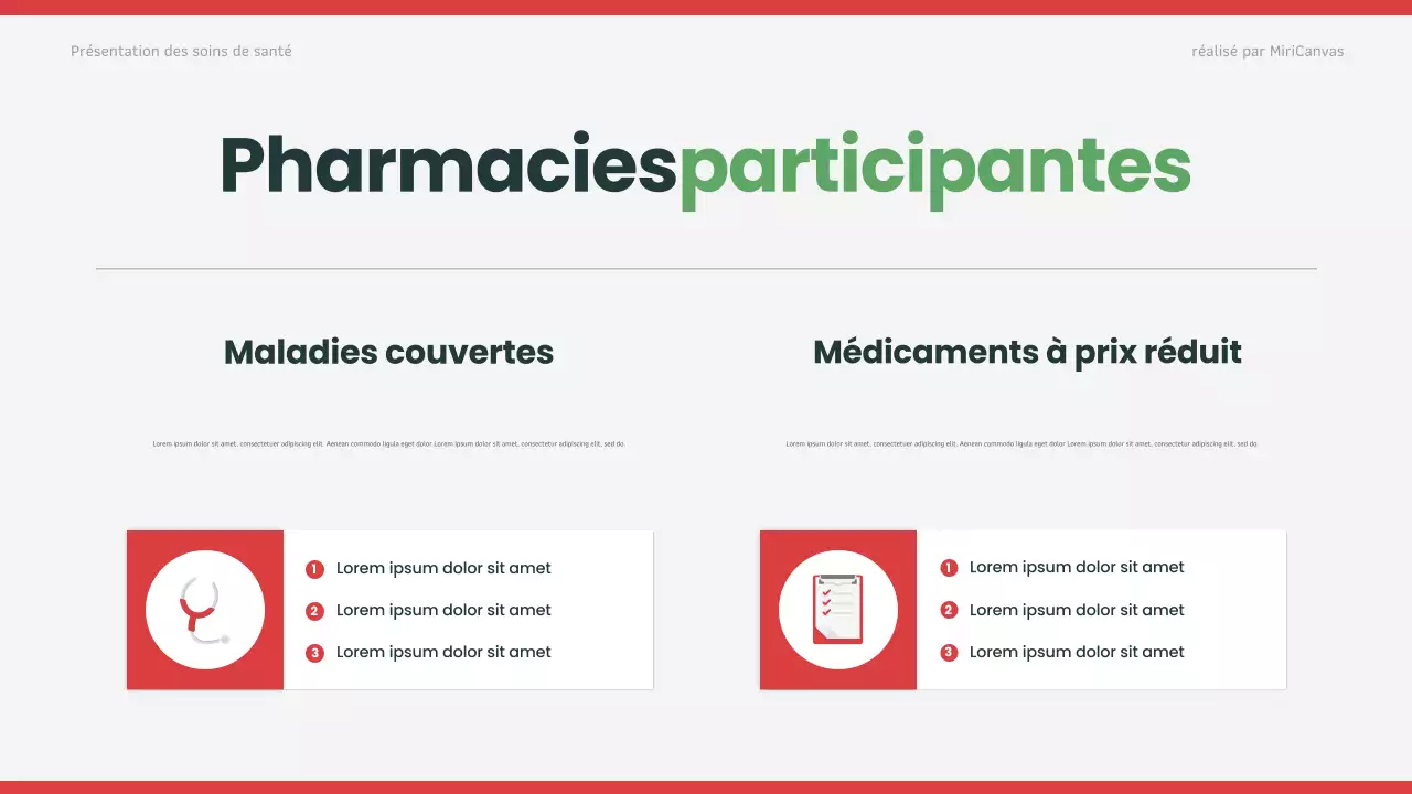 Présentation des soins de santé modernes rouges