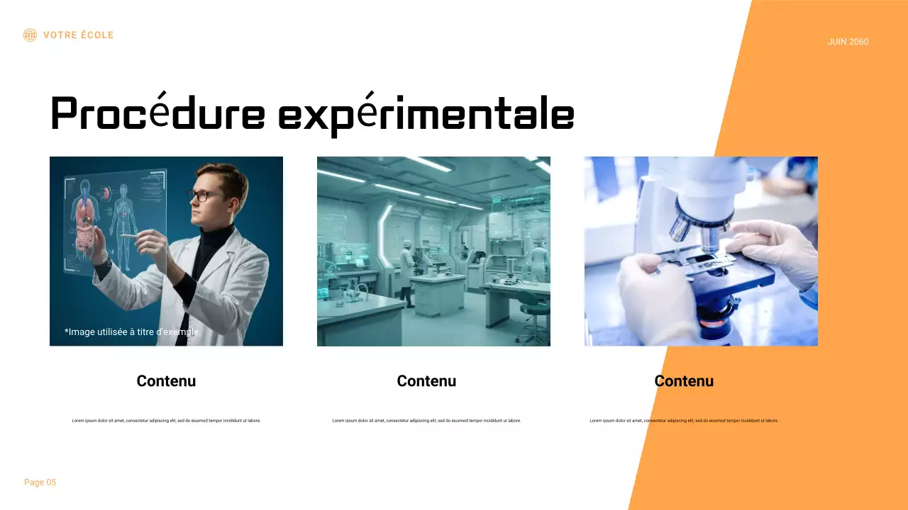 Présentation du rapport d'expérience scientifique géométrique noir et orange