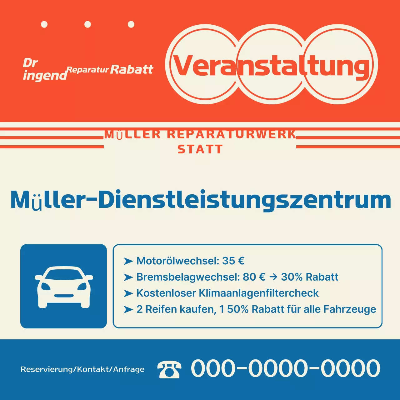 Orange Retro Autowartungsrabatt