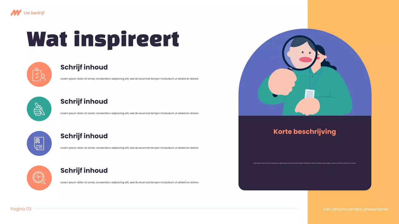 Paars en oranje Modern Dream carrièrepresentatie