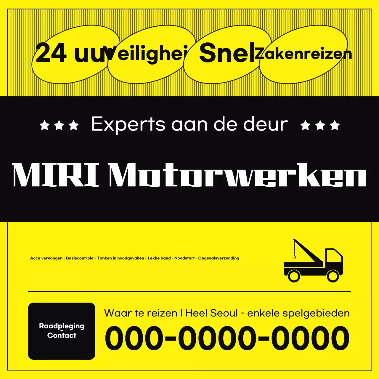 Advertentie voor gele basisautoservice