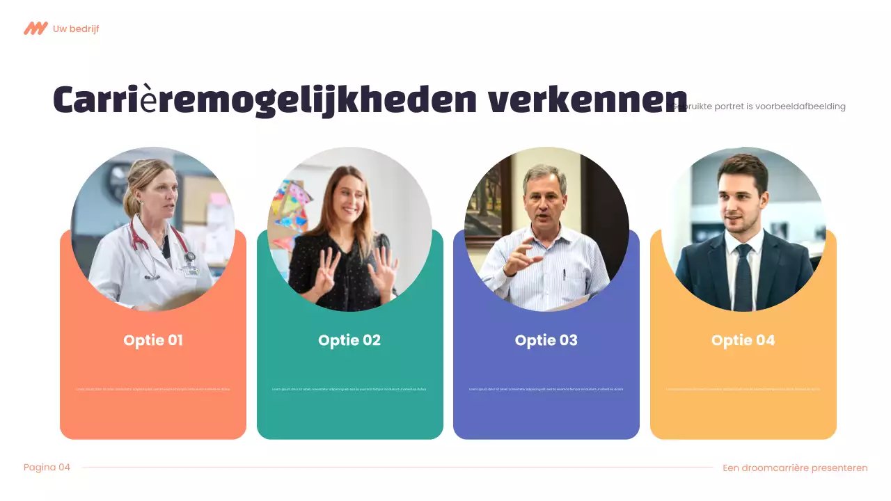 Paars en oranje Modern Dream carrièrepresentatie