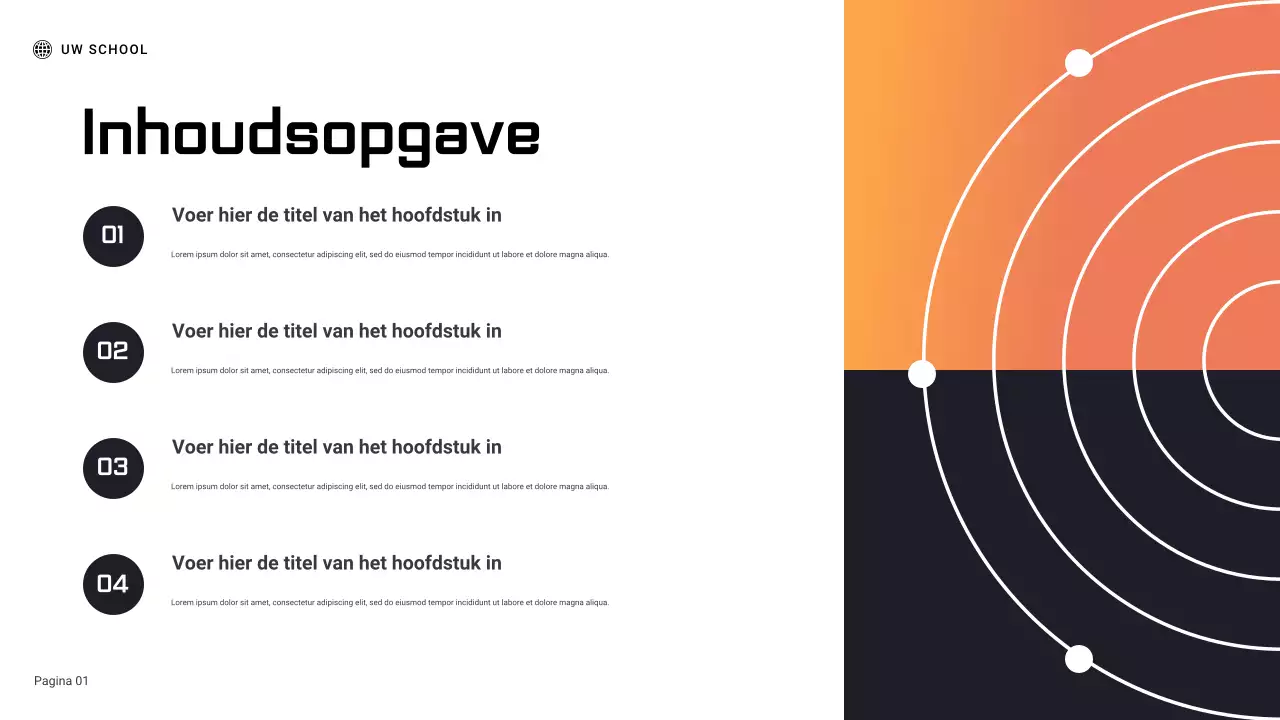 Presentatie van een rapport over een zwart-oranje geometrisch wetenschappelijk experiment