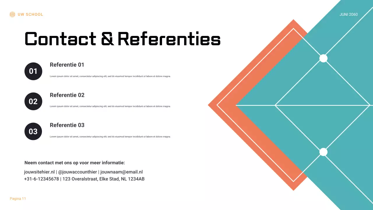 Presentatie van een rapport over een zwart-oranje geometrisch wetenschappelijk experiment