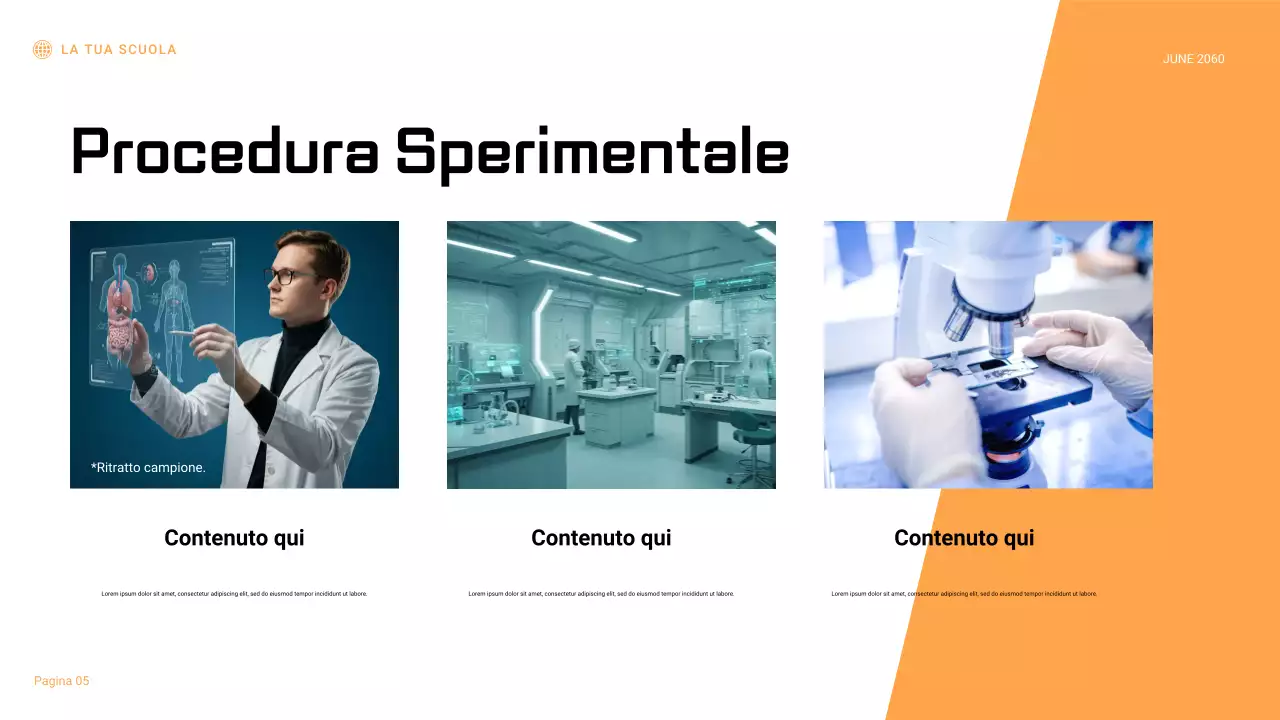 Presentazione del rapporto sull'esperimento scientifico geometrico nero e arancione