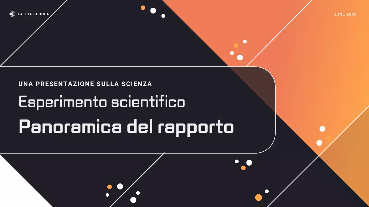 Presentazione del rapporto sull'esperimento scientifico geometrico nero e arancione