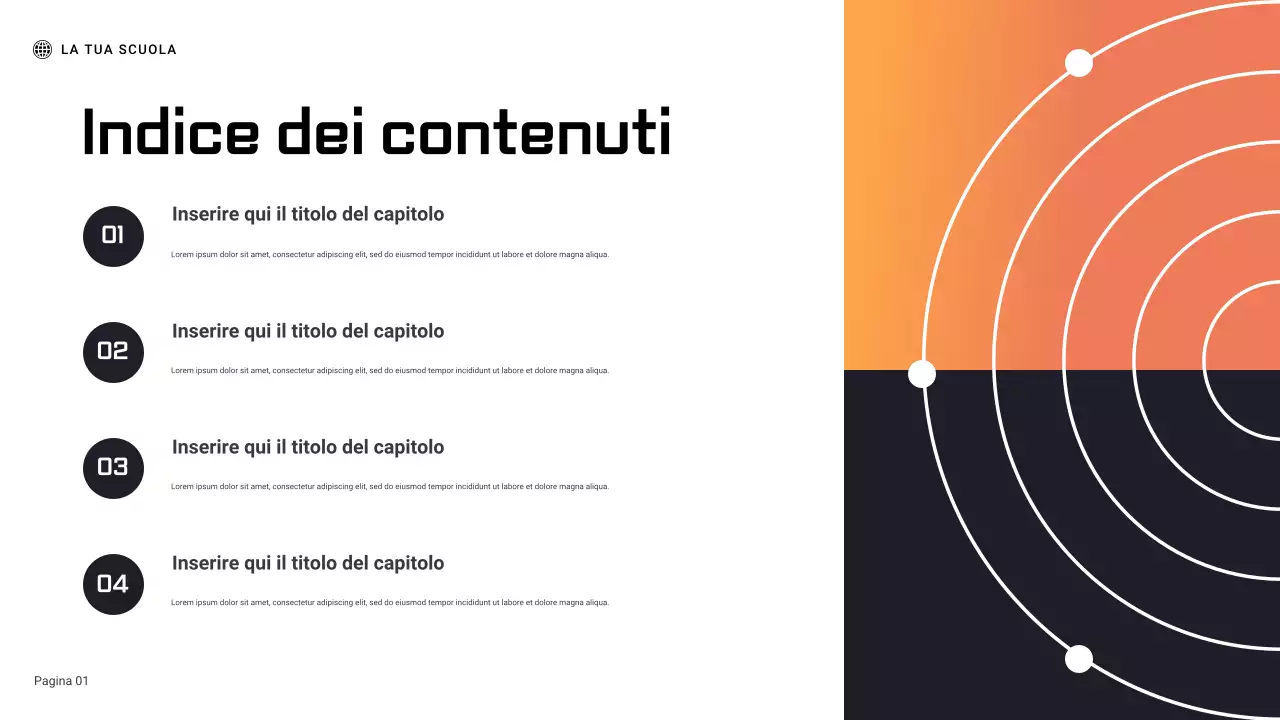Presentazione del rapporto sull'esperimento scientifico geometrico nero e arancione