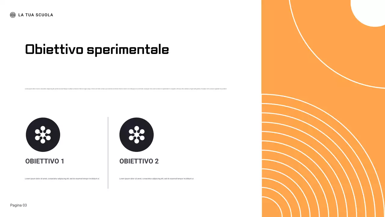 Presentazione del rapporto sull'esperimento scientifico geometrico nero e arancione
