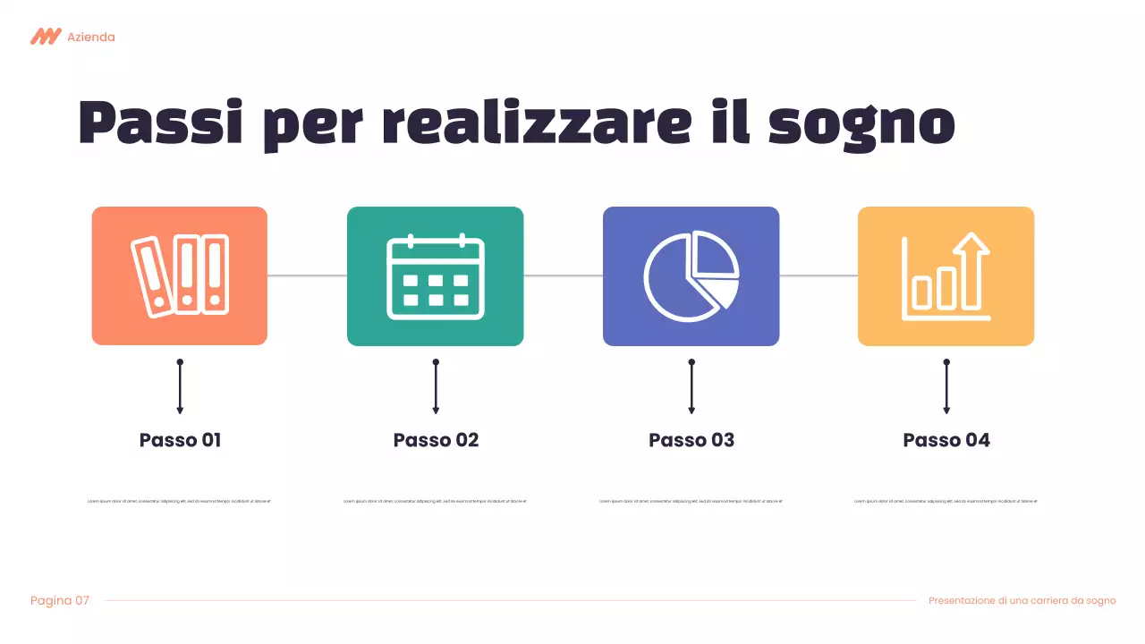 Presentazione della carriera Modern Dream in viola e arancione