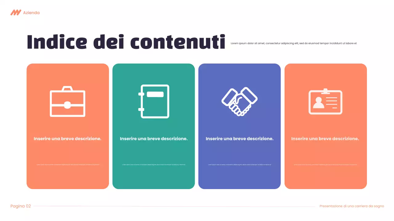 Presentazione della carriera Modern Dream in viola e arancione