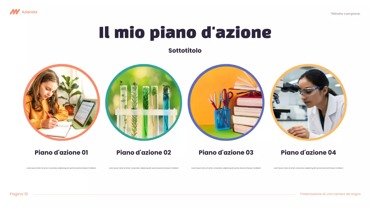 Presentazione della carriera Modern Dream in viola e arancione