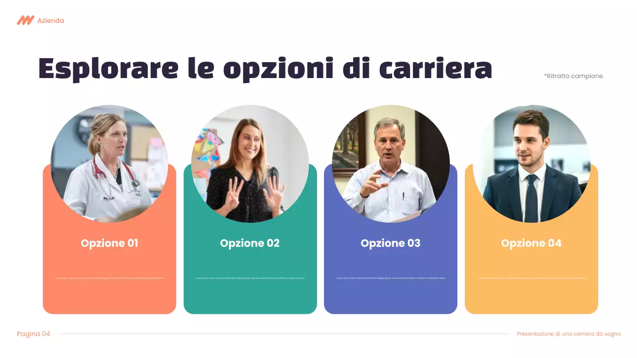 Presentazione della carriera Modern Dream in viola e arancione