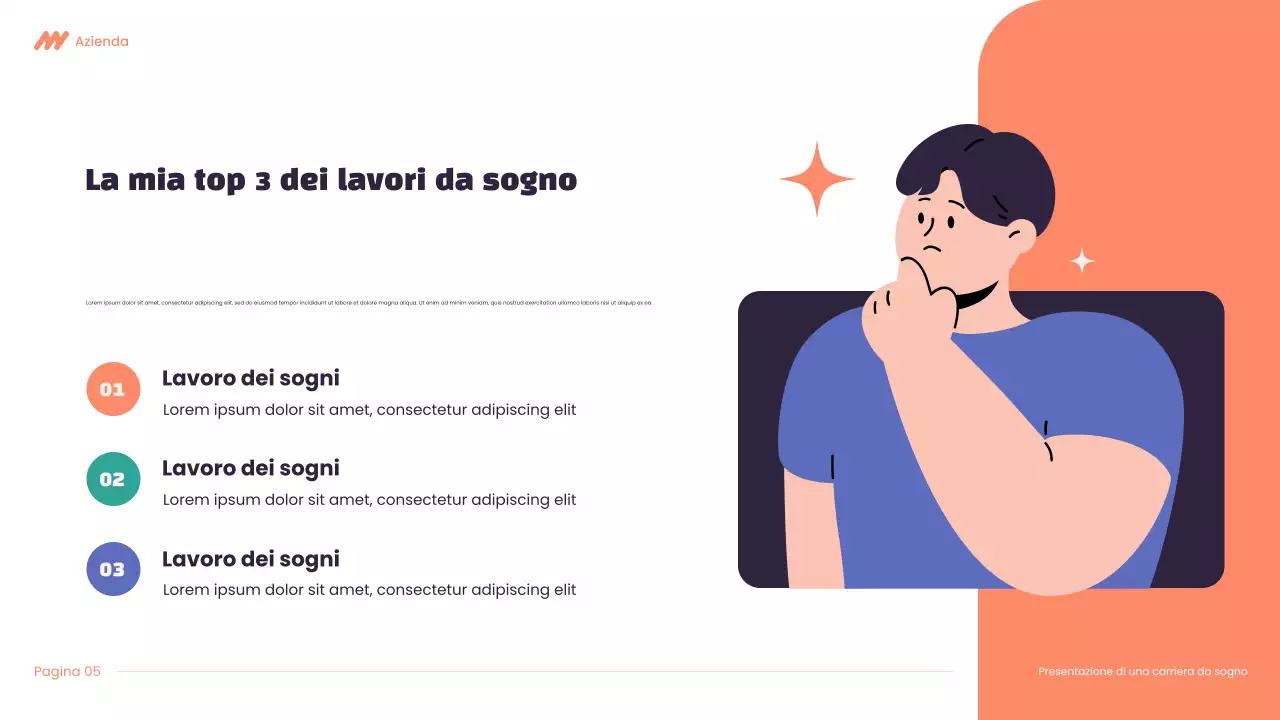 Presentazione della carriera Modern Dream in viola e arancione