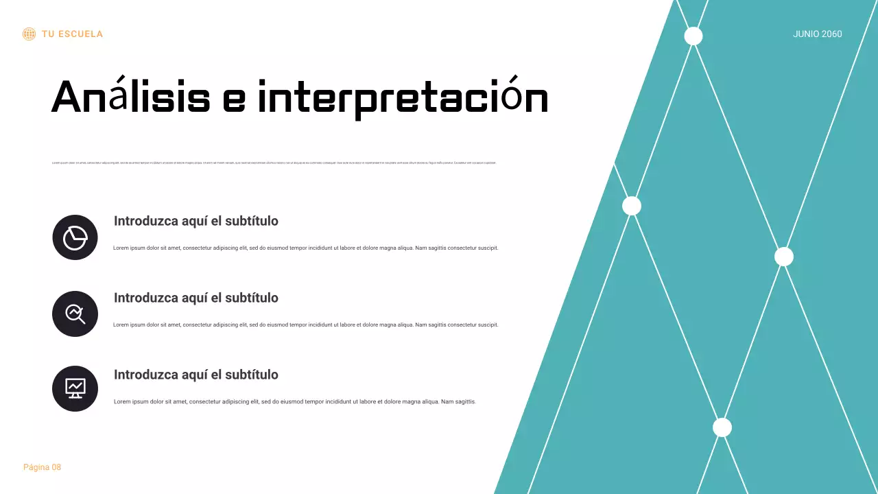 Presentación del informe del experimento científico geométrico en negro y naranja