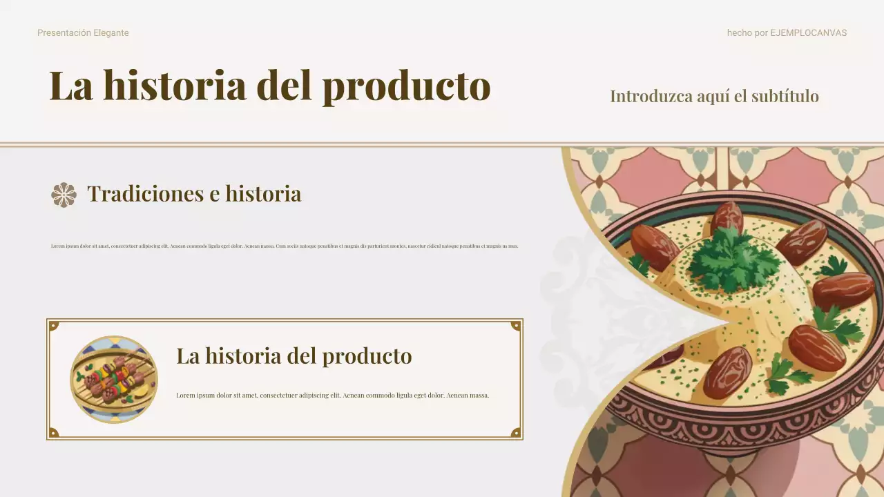 Presentación de marketing de alimentos tradicionales beige