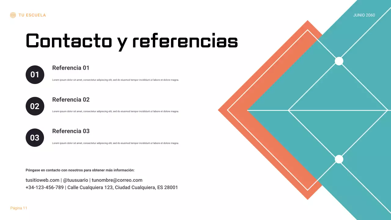 Presentación del informe del experimento científico geométrico en negro y naranja