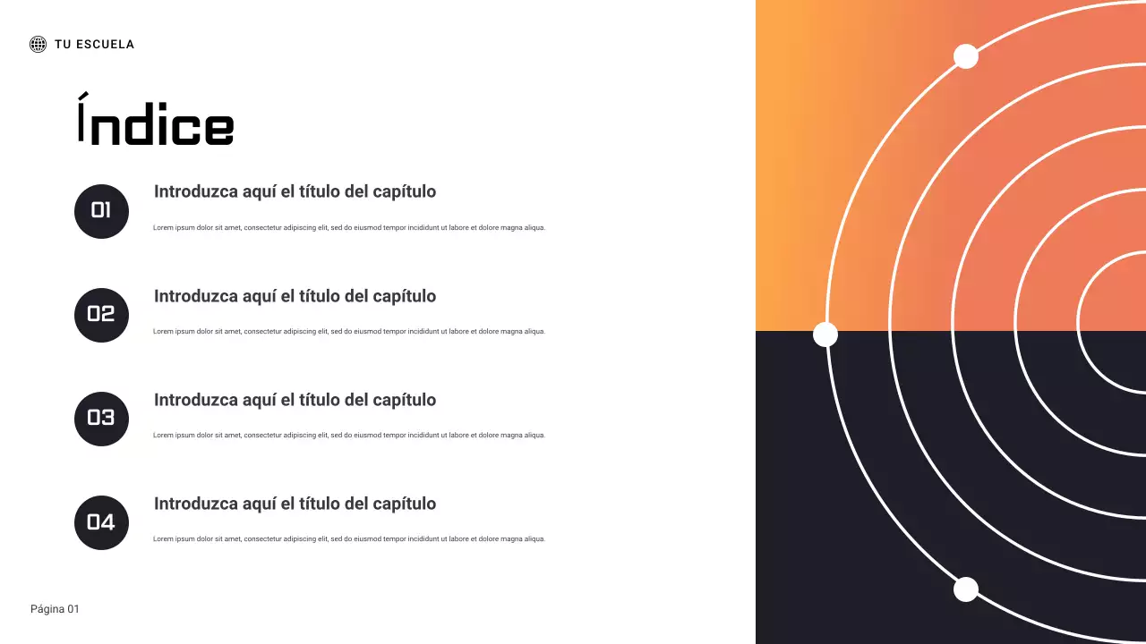 Presentación del informe del experimento científico geométrico en negro y naranja