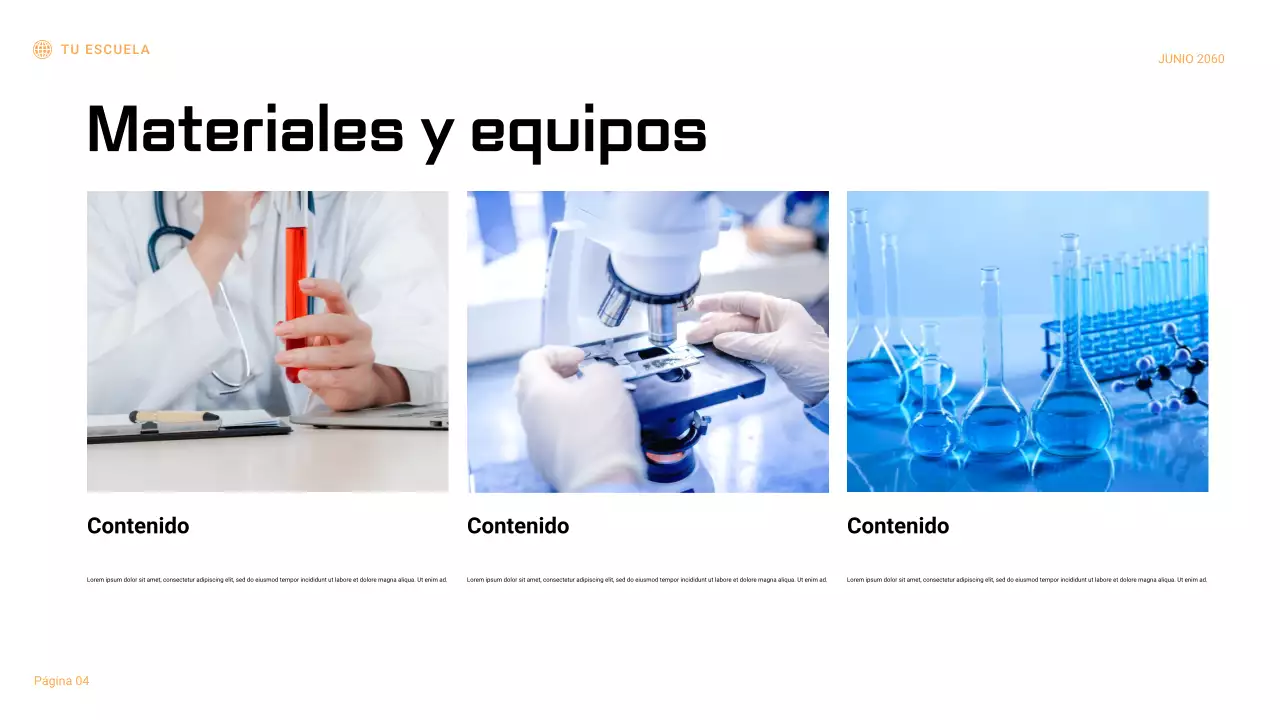 Presentación del informe del experimento científico geométrico en negro y naranja