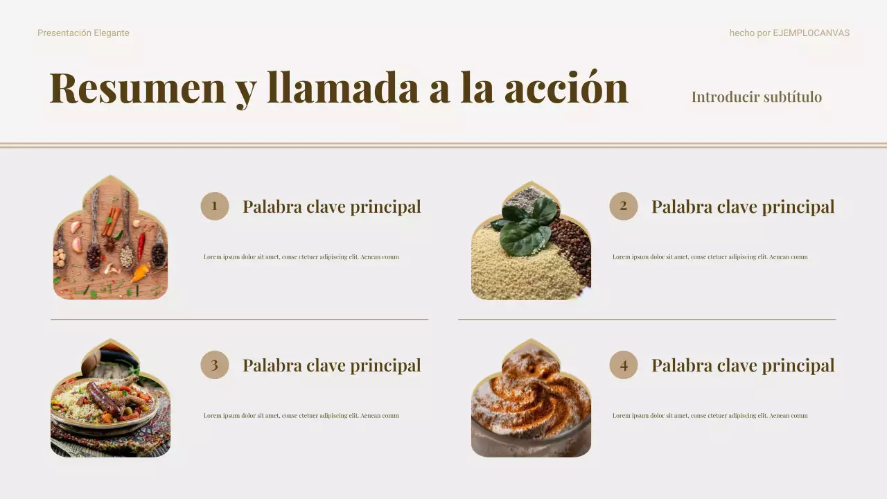 Presentación de marketing de alimentos tradicionales beige