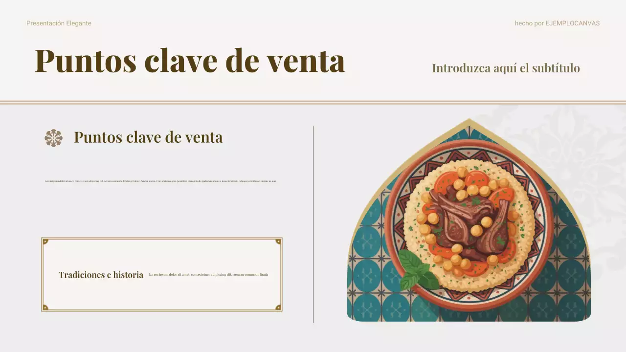 Presentación de marketing de alimentos tradicionales beige