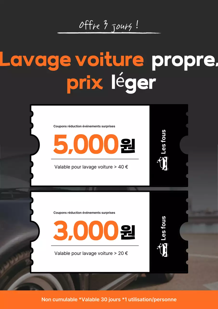 Promotion de l'événement Orange Simple Car Wash