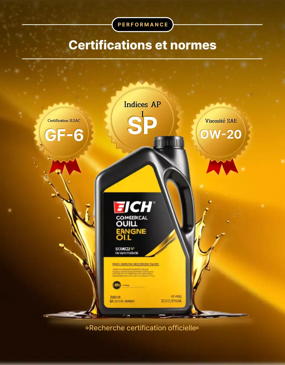 Promotion des ventes d'huile moteur de luxe Golden