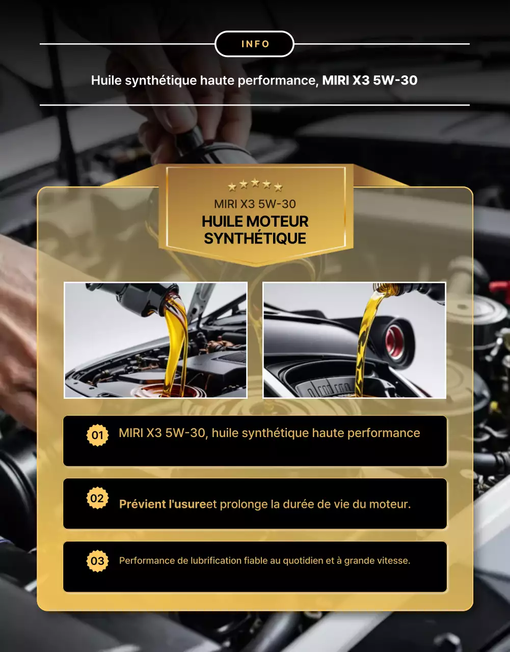 Promotion des ventes d'huile moteur de luxe Golden