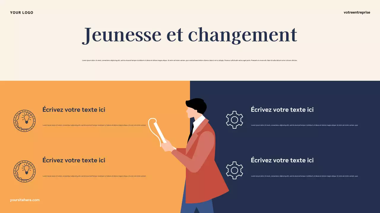 Présentation illustrative bleue de l'histoire des Américains célèbres