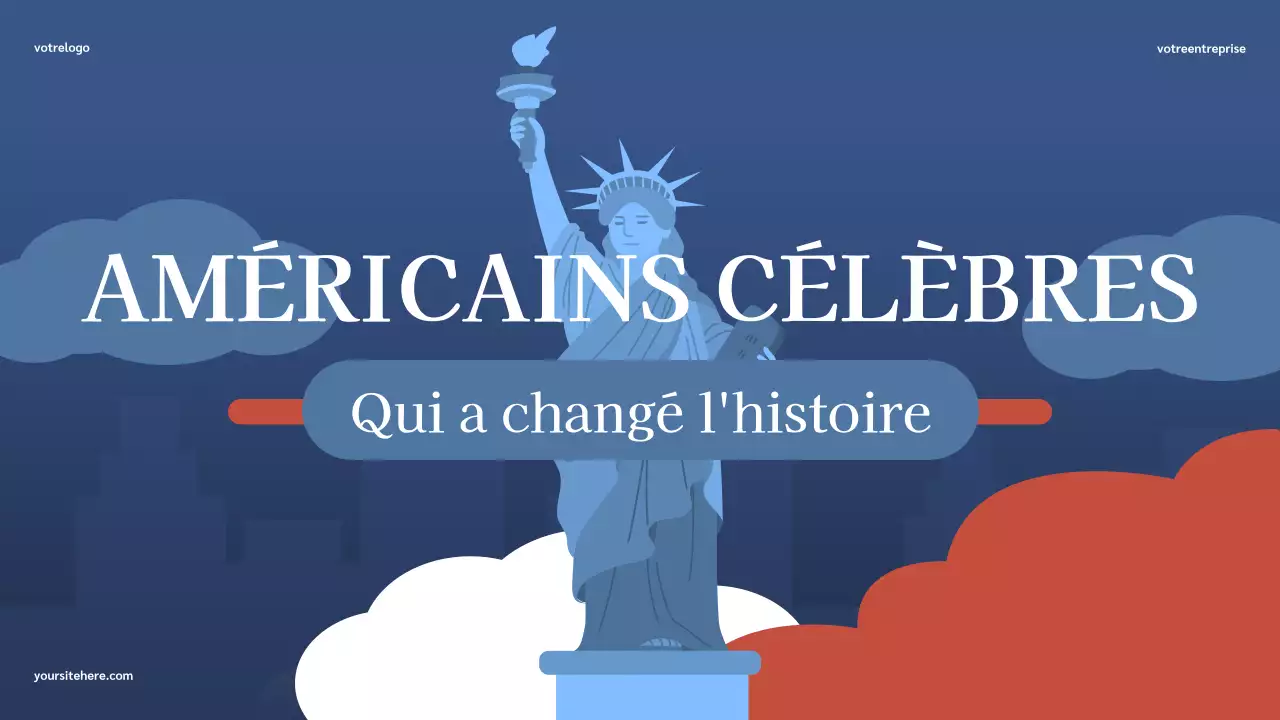 Présentation illustrative bleue de l'histoire des Américains célèbres