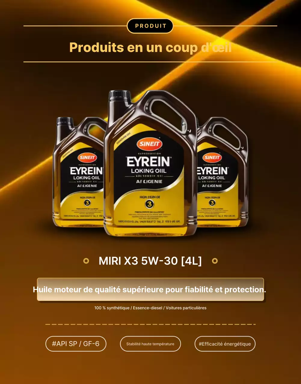 Promotion des ventes d'huile moteur de luxe Golden