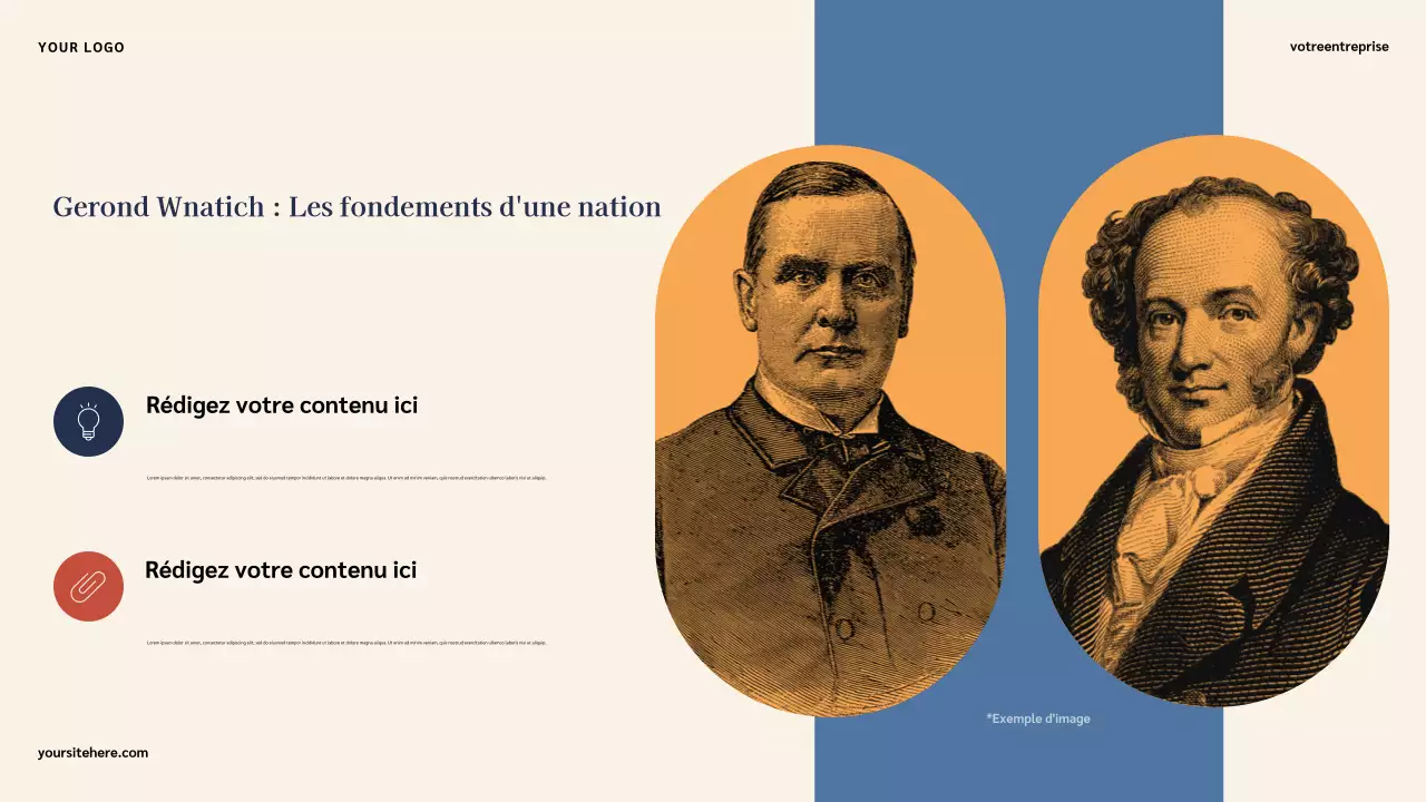 Présentation illustrative bleue de l'histoire des Américains célèbres