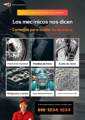 Anuncio de mantenimiento de bicicletas modernas y negras