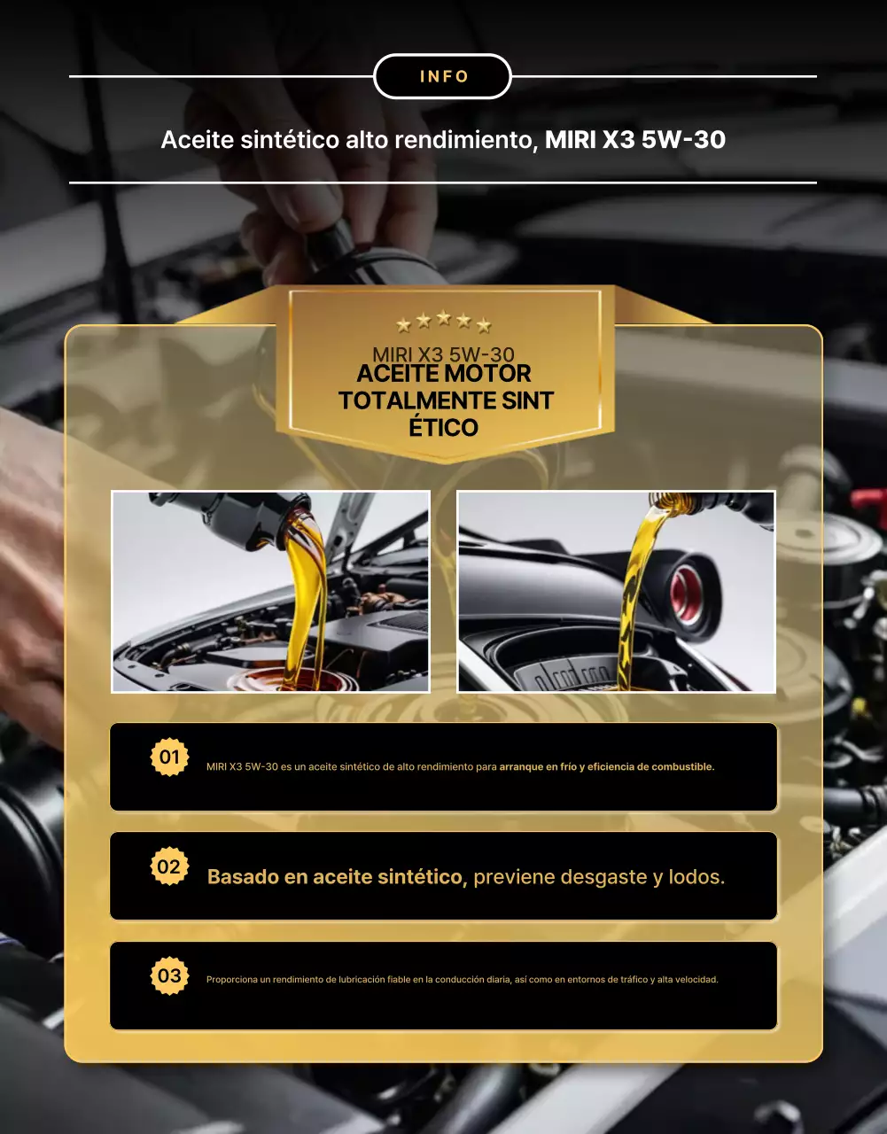 Promoción de ventas de aceite de motor de lujo dorado