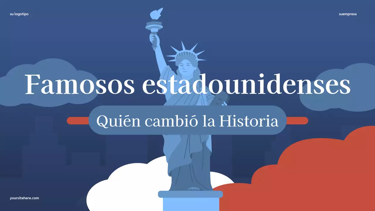 Presentación ilustrativa clásica de la historia de los estadounidenses famosos en azul