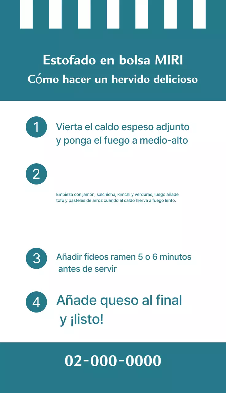 Tarjeta de presentación promocional con receta sencilla de restaurante.