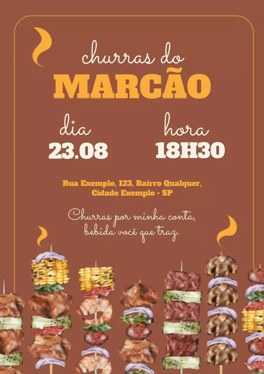 Cartaz de convite para churrasco rústico marrom