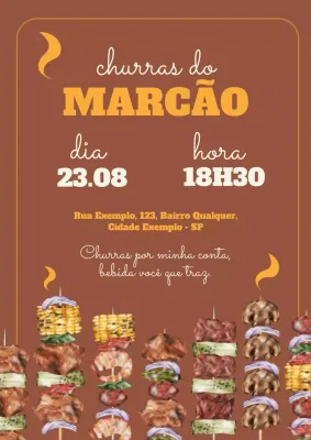 Cartaz de convite para churrasco rústico marrom