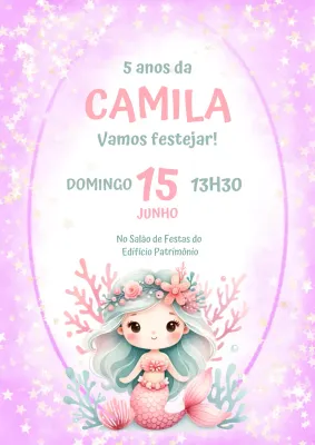 Convite de aniversário de sereia rosa e extravagante