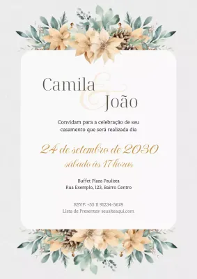 Convite de casamento elegante bege