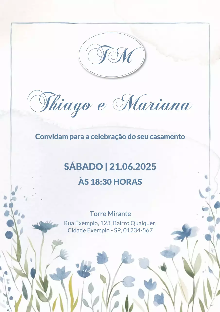 Cartaz de convite de casamento elegante em azul