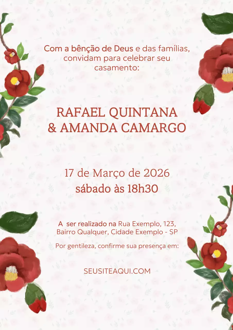 Cartaz de convite de casamento floral vermelho