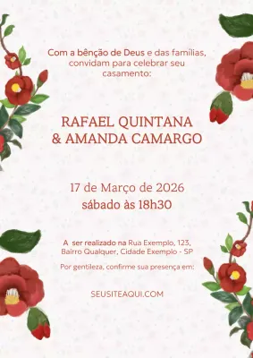 Cartaz de convite de casamento floral vermelho